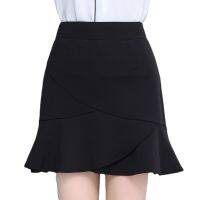 Spot parcel post2022 Lotus Leaf Skirt Anti-Exposure Skirt High-Waisted Skirt Elastic plus Size Slim Fit Business OL Womens Black Skirt