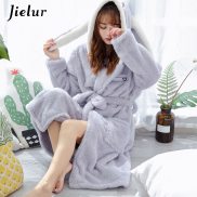 Jielur Coral Velvet Bathrobe Women Cartoon Cute Warm Hooded Robe Rait