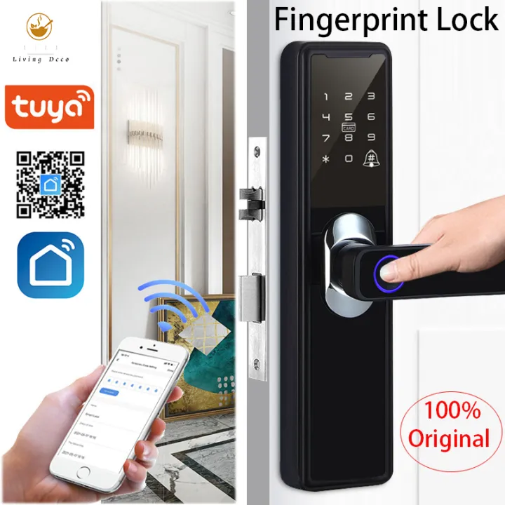 【Manila stock, COD】 Wifi Biometric Fingerprint Door Lock Black Smart
