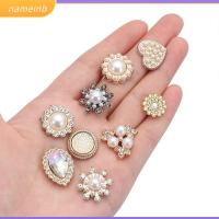 NAMEINB 10PCS ที่เป็นประกาย คริสตัล เครื่องประดับหมวก กิ๊บติดผมไข่มุก ปุ่ม Rhinestone เครื่องประดับศีรษะ กระดุมมุก