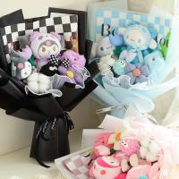 น่ารัก Sanrioes ช่อดอกไม้ตุ๊กตาผ้ากำมะหยี่น่ารัก Cinnamoroll Melody Kuromi การ์ตูนตุ๊กตา Plushie ของเล่นคริสต์มาสวันวาเลนไทน์ของขวัญจบการศึกษา