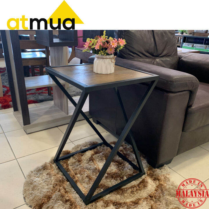 Atmua Avenger Side Table Industrial Style End Table Solid Wood Small