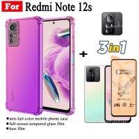 3in 1 Redmi Note 12S Note 12 4G 5G เคสโทรศัพท์กันตกสี่มุม + ฟิล์มกระจกเทมเปอร์ + ฟิล์มด้านหลังคาร์บอนไฟเบอร์ + ฟิล์มเลนส์