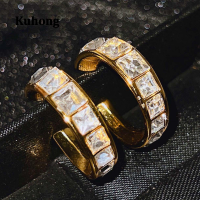 Kuhong Gold Huggie ต่างหู CZ Zircon บางหูกระดูกอ่อน Hoop ต่างหูสำหรับผู้หญิงรอบ Minimal เจาะเครื่องประดับ