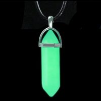 Dark Luminous Stone Fluorescent Hexagonal Column Necklace Natural Crystal Glowing in Dark Bullet Stone Pendant Leather Necklace