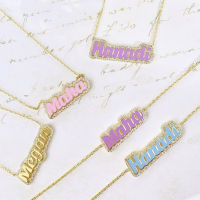 LW Custom Enamel Bubble Letters Necklace For Women Cute Personalized Zircon Nameplate Pendant Necklace Jewelry Gift