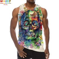 hot【DT】 Men Print Sleeveless Sport Gym Beach Hip Hop