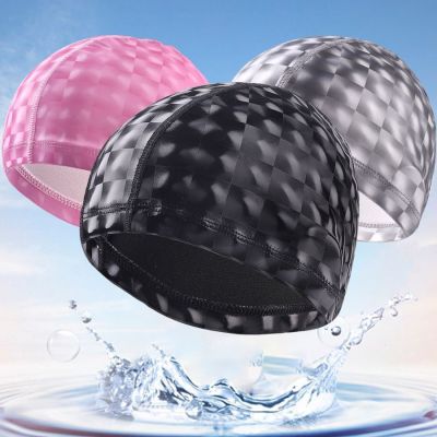หมวกว่ายน้ำหมวกว่ายน้ำสำหรับผู้หญิงหมวกกันน้ำสำหรับกีฬาน้ำหมวกว่ายน้ำ PU หมวกว่ายน้ำหัวโตระบายอากาศได้จากสระว่ายน้ำ