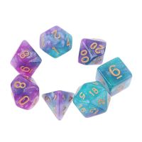 【LZ】 7 pçs/set dichromatic d4 d6 d8 d10 d12 d20 diques poliédricos números mostradores mesa de trabalho jogo tabuleiro