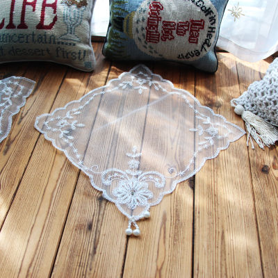 2021European Square Mesh Lace Beaded Embroidered Table Mat Coffee Tea Set Dust Cover Coaster Christmas Wedding Banquet Decoration