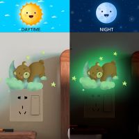 Luminous Cartoon Bear Sleep On The Moon Wall Stickers Glow In The Dark Stars Wall Decals For Baby Room Light Switch Home Decor