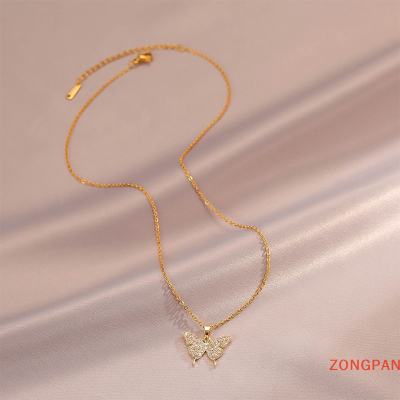 ZONGPAN สร้อยคอผีเสื้อแวววาวสร้อยคอคริสตัลสีทองสวยงามสร้อยคอแบบโซ่สำหรับสตรีสร้อยคอแบบไขว้สำหรับงานแต่งงานของขวัญสำหรับงานเลี้ยง