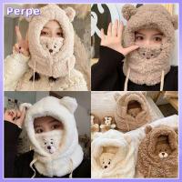 PERPE ลำลองแบบสบายๆ หมวกตุ๊กตาผ้า น่ารักน่ารักๆ หมวกบีนนี่ หมวกหูหมี Earflap earmuff หมวกกันลม