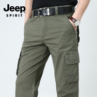 JEEP SPIRIT กางเกงผู้ชายทรงหลวม,กางเกงคาร์โก้ทรงตรงกางเกงผู้ชายแห้งเร็วบางกางเกงหลายกระเป๋ากางเกงลำลองสำหรับผู้ชายใส่กลางแจ้ง