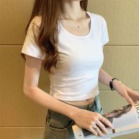 Fast Shipping Cotton Short Top White T -Shirt Female Navel Summer 2023 New Korean Version Slimming, Thin Waist