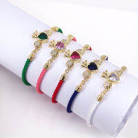 5PCS, Crystal Zircon Heart Knot Red Green Rope celets For Women Girls Pulseras Pulseira Accessoires celete Best Friend