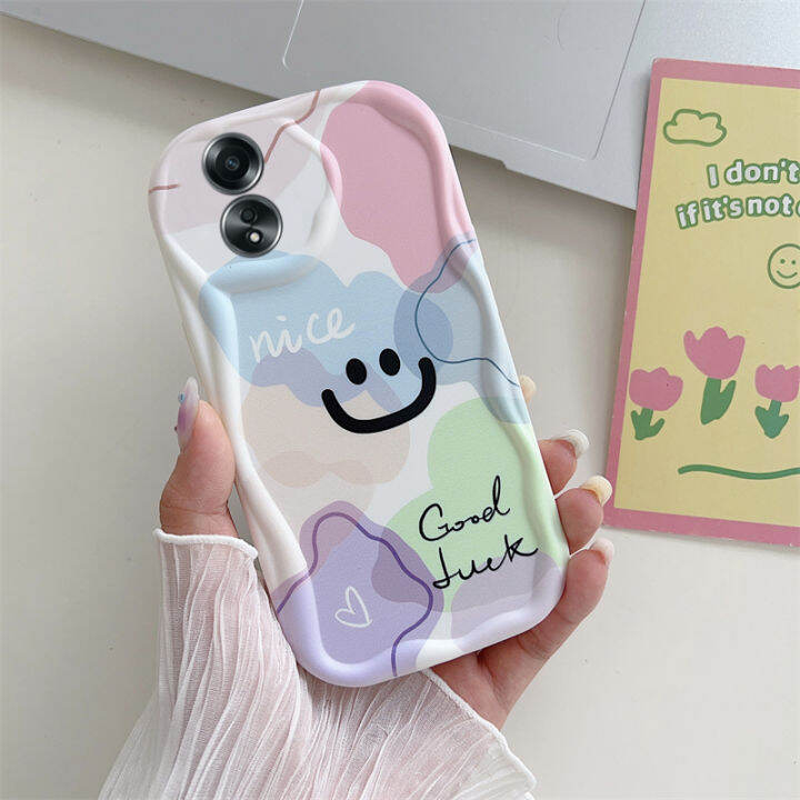 phone-case-เคส-oppoa58-4g-oppo-a58-a78-nfc-a98-oppo-reno8-t-5g-4g-a17k-a17-สีสันสดใส-macaron-graffiti-ยิ้มเคสป้องกันเลนส์ซิลิโคนนิ่มปกหลัง2023