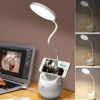 WAKYME LED Desktop Table Lamp Dimmable USB Night Light Desk Lamp Flexible Hose Folding LED Reading Light with Phone Holder