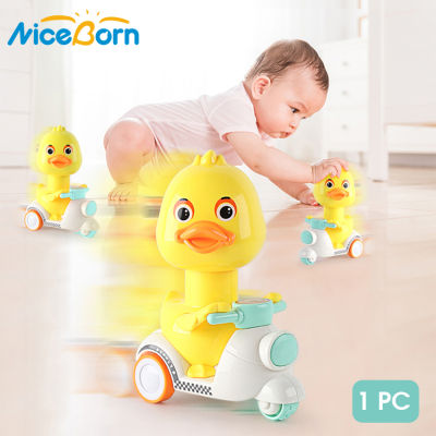 NiceBorn Cartoon Kids Toy Press Duck Toy Motorcycle Toy Child Kid Gift Motorcycle Model Pull Back Inertia Toys Eco-friendly Anti-Collision Material Ye
