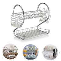 [⚡ส่งฟรี] Dish Racks ชั้นวางจาน ที่คว่ำจาน ชั้นคว่ำจานสแตนเลสอเนกประสงค์ 2 ชั้น 2 TIERS S SHAPE DISH CUP DRYING RACK (SILVER)