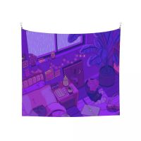 Purple Art Anime Cat Tapestry Wall Hanging Hippie Polyester Tapestry Manga Kawaii Cute Bohemian Blanket Dorm Decor 95x73cm