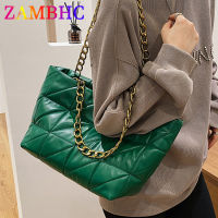 Large Capacity Green Laides Padded Tote Bags Pu Leather Shoulder Bags for Women 2021 Female Winter Sac Brand Trend Chain Handbag