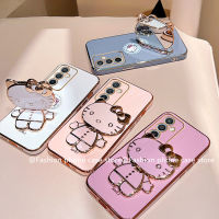 เคสโทรศัพท์ Samsung Galaxy S23 FE A05 A05s M34 5G เคส Phone Case น่ารักการ์ตูน Hello-Kitty เคสชุบลูกอมพร้อมกระจกแต่งหน้าแบบพกพาที่วางโทรศัพท์กรอบนุ่ม