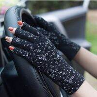 Summer Women Thin 100 Cotton Non-slip Half finger Sunscreen Gloves Elegant Lace Bow Short Anti-UV Fingerless Driving Glove B85