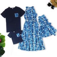 【CC】 Matching Outfits Mother Daughter Dresses Short Sleeve Father Son T-shirts Sleeveless and