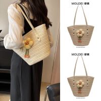 Summer summer large-capacity commuting seaside beach woven bag women 2023 new bucket bag one-shoulder straw woven bag 【QYUE】