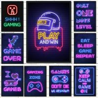 2023✴◇ Gaming Neon Quotes Canvas Paintings Gaming Room Poster and Prints Wall Art Picture for Gamers Room Home Decoration (not Lights)