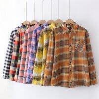 【มีไซส์ใหญ่】Plus Size XL-5XL Cotton Linen Long Sleeve Tops Women Plaid Blouses Large Size A-line OL Vintage Blusas