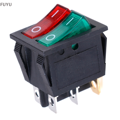 FUYU 6 PIN ON/OFF Double SPST Rocker Boat SWITCH 250V/15A 125V/20A Red Green LIGHT