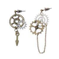 【 Stock】Women Steampunk โบราณเกียร์ผู้หญิงจี้ตะขอยาวต่างหูเครื่องประดับคลับ