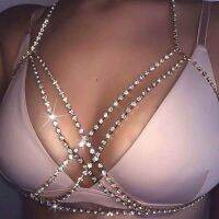 【YF】 Bohemian Beach Sexy Chest Chain for Women Full Rhinestone Cross Shining Crystal Bra Body Necklace Choker Jewelry