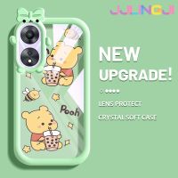 Jjlingji เคสสำหรับ OPPO A78 5G A58 A58x 5G เคสน่ารักวินนี่ช้อนส้อมมีดหมีพูห์โบว์มอนสเตอร์น้อยกันกระแทกแบบใสนิ่มป้องกันเคสโทรศัพท์รวมกล้องฝาครอบป้องกันง่าย