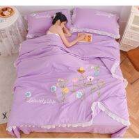 [COD] net red lotus leaf edge summer quilt four-piece washable craft air-conditioning machine home embroidery bed set