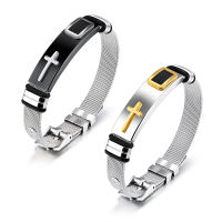 MNWT Fashion Male Steel Cross Punk Style Bracelet Mesh Cable Wristband Punk Style Adjustable Cuff Watch Bangle