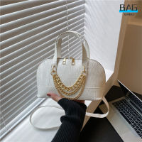 Trendy Women Chain Shell Bag Retro Simple Stone Pattern Pu Zipper Handbag For Girls Shopping