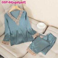 Agafgadf Conjunto De Pijama Cetim ชุดอยู่บ้านชุดนอนของผู้หญิง Roupa Doméstica Sono 2ชิ้น4611c-4 49b1-1