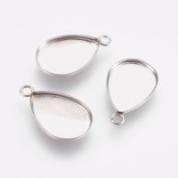 20pc 304 Stainless Steel Pendant Cabochon Settings Plain Edge Bezel Cups teardrop Stainless Steel Color Tray: 14x10mm 17.5x10.5x1.5mm Hole: 1.6mm