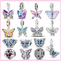 PAMELA Butterfly Charm 925 Silver Flying Butterfly Sparkling Zircon Bead For Original Bracelet Jewelry Pendant Gift For Women