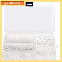 GOTORADE 700pcs สีขาวขาว เครื่องซักผ้าแบบแบน 9ขนาด M2 M2.5 M3 M4 M5 M6 M8 M10 M12 ชุดจัดประเภท แหวนแบน ไนลอนทำจากไนลอน เครื่องซักผ้าคละแบบ การเชื่อมต่อไฟฟ้า