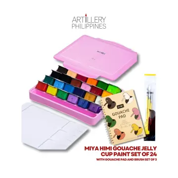 MIYA Himi Gouache Jelly Cup Paint Set Of 24 With Brushes + Gouache Spray  100ml