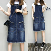 Casual Loose Overalls Dresses Summer Women Denim Dress Sundress Female Solid Adjustable Strap Jeans Dress Plus Size 5XL