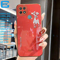 สำหรับ OPPO A5 2020 A9 2020 A3S A5S A7 A12 A12E A15 A15S A16 A16K A16E A17 A17K Luxury 6D เพชร Glitter Elk Deer เคสโทรศัพท์สีชุบ Glossy กระจกพื้นผิว Soft TPU ปกหลัง