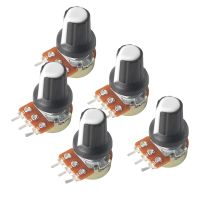 5Set WH148 Linear Rotary Taper Potentiometer 3Pin 1K-1M Ohm Variable Resistors 15mm Shaft with White AG2 Knobs Nuts and Washers