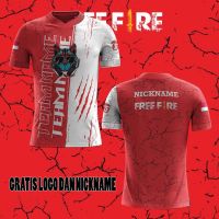 xzx 180305   T SHIRT Pria FREE FIRE Red 3D Fullprint Terbaru dan Termurah（free custom name &amp; logo）