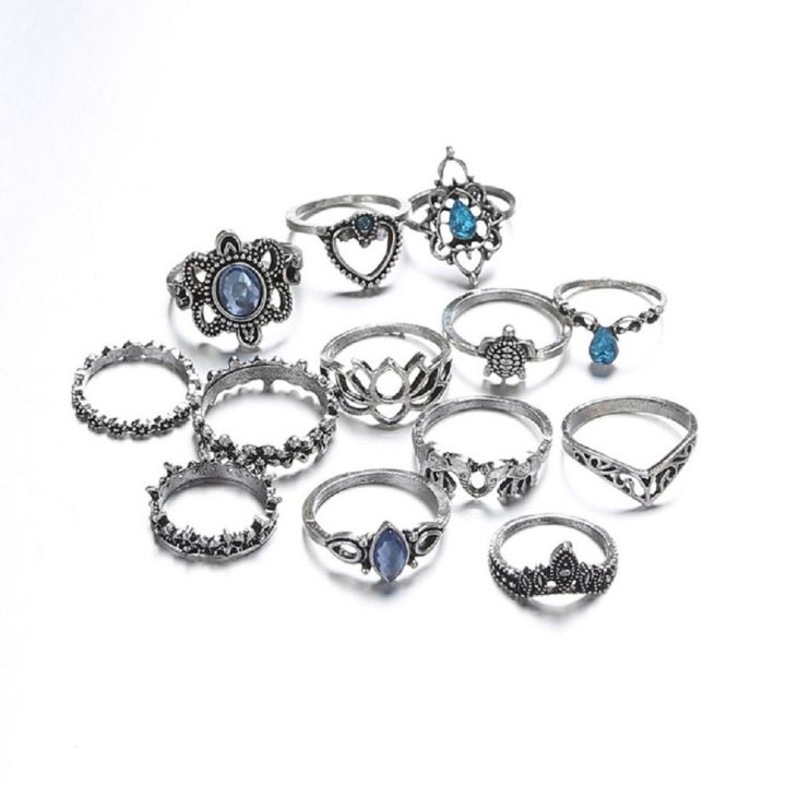 ilovediy-แหวนหมั้น13ชิ้น-เซ็ตและชุดแหวนแต่งงานแหวนพลอยรูปมงกุฎดาวสลัก