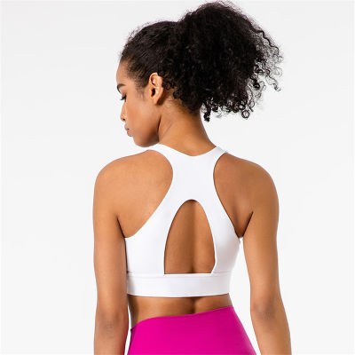 2022solid Color Women Fitness Round Neck Gym Top Butter Soft Tight Yoga Vest Athletic High Impact Back Cutout With Chest Pad